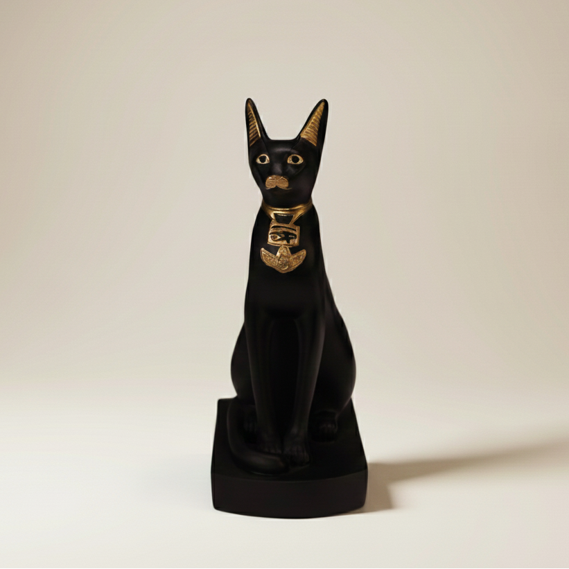 Bastet Cat Statue Black & Gold 23cm