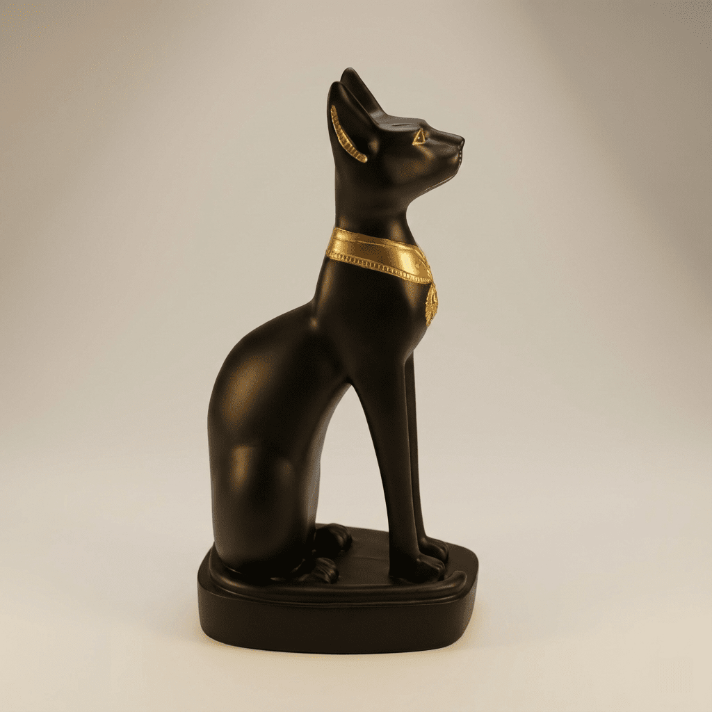 Bastet Cat Statue Black & Gold 13cm