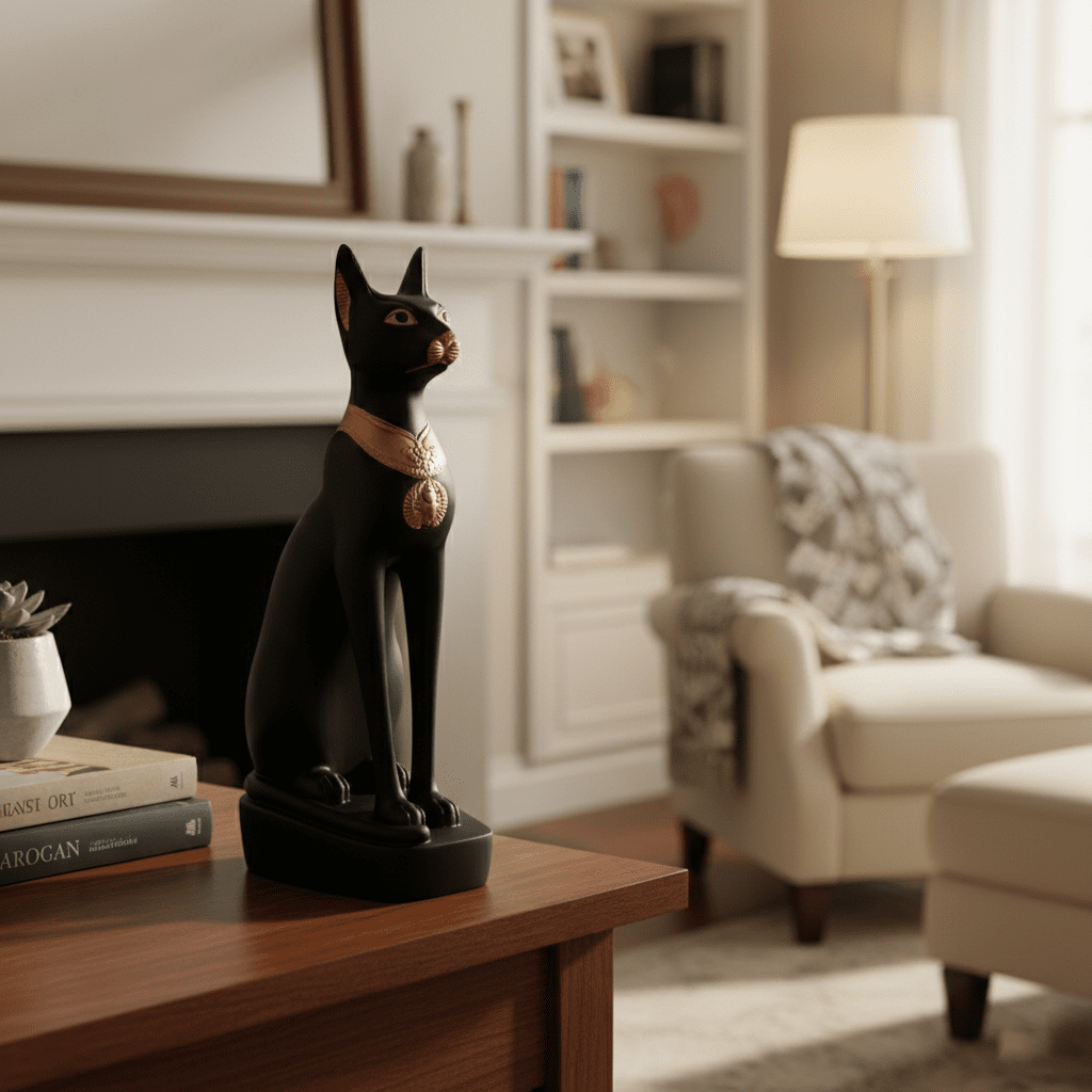Bastet Cat Statue Black & Gold 25cm