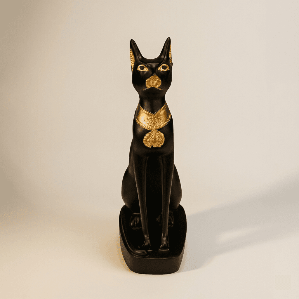 Bastet Cat Statue Black & Gold 25cm