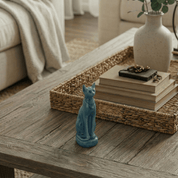 Bastet Cat Statue Blue Ceramic
