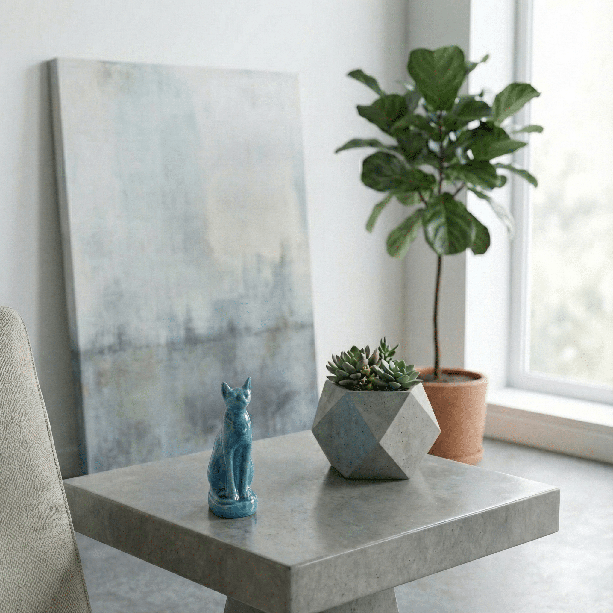 Bastet Cat Statue Blue Ceramic