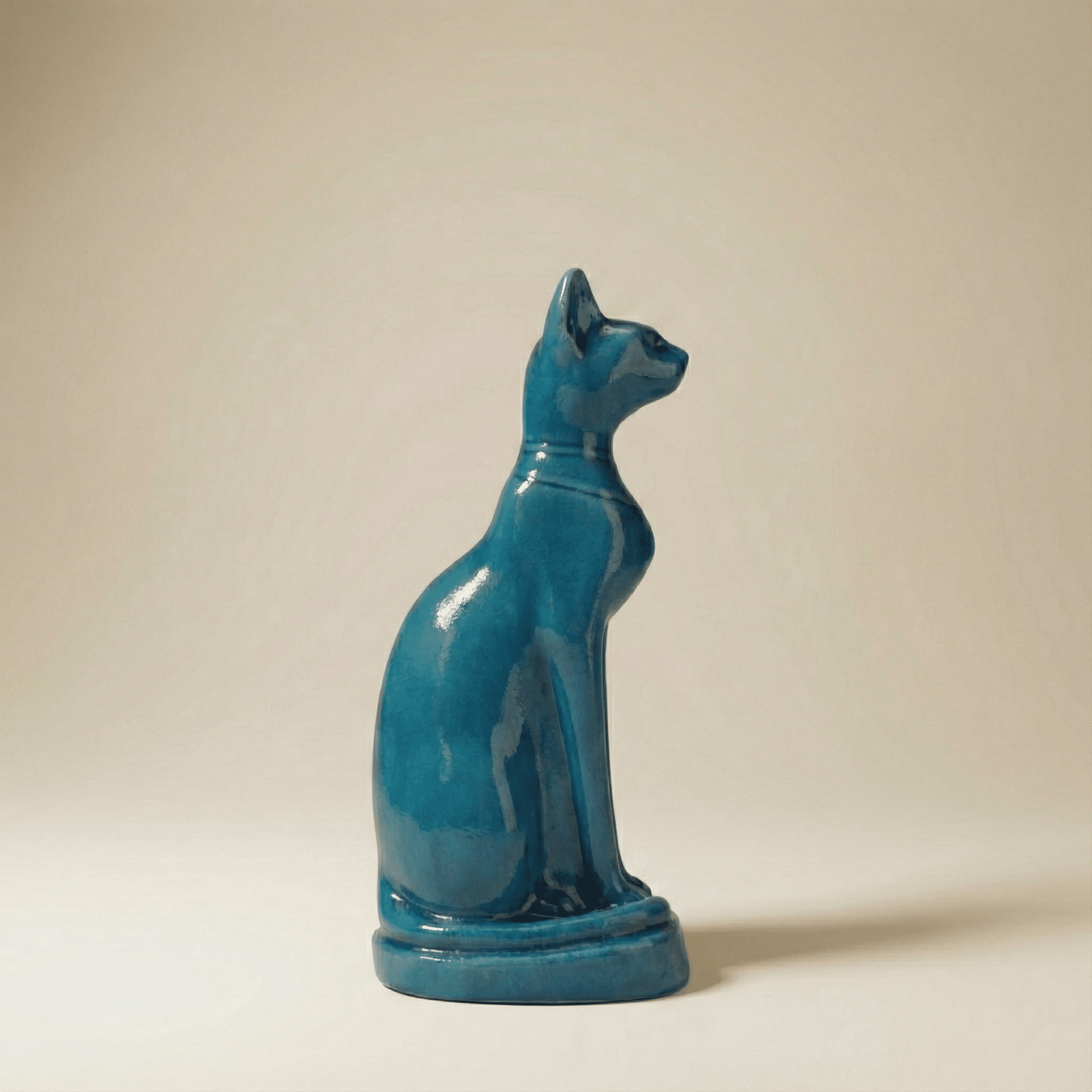 Bastet Cat Statue Blue Ceramic