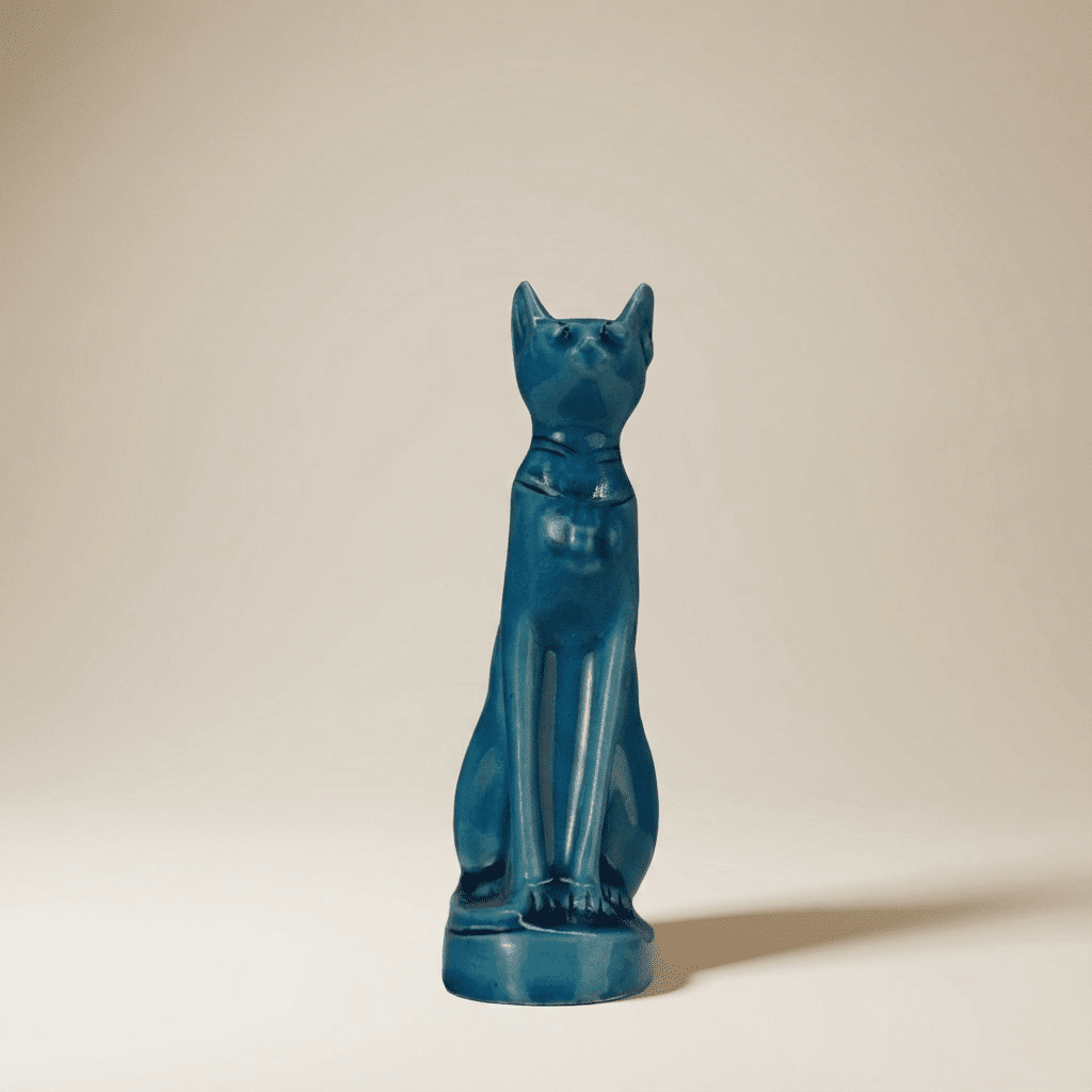 Bastet Cat Statue Blue Ceramic