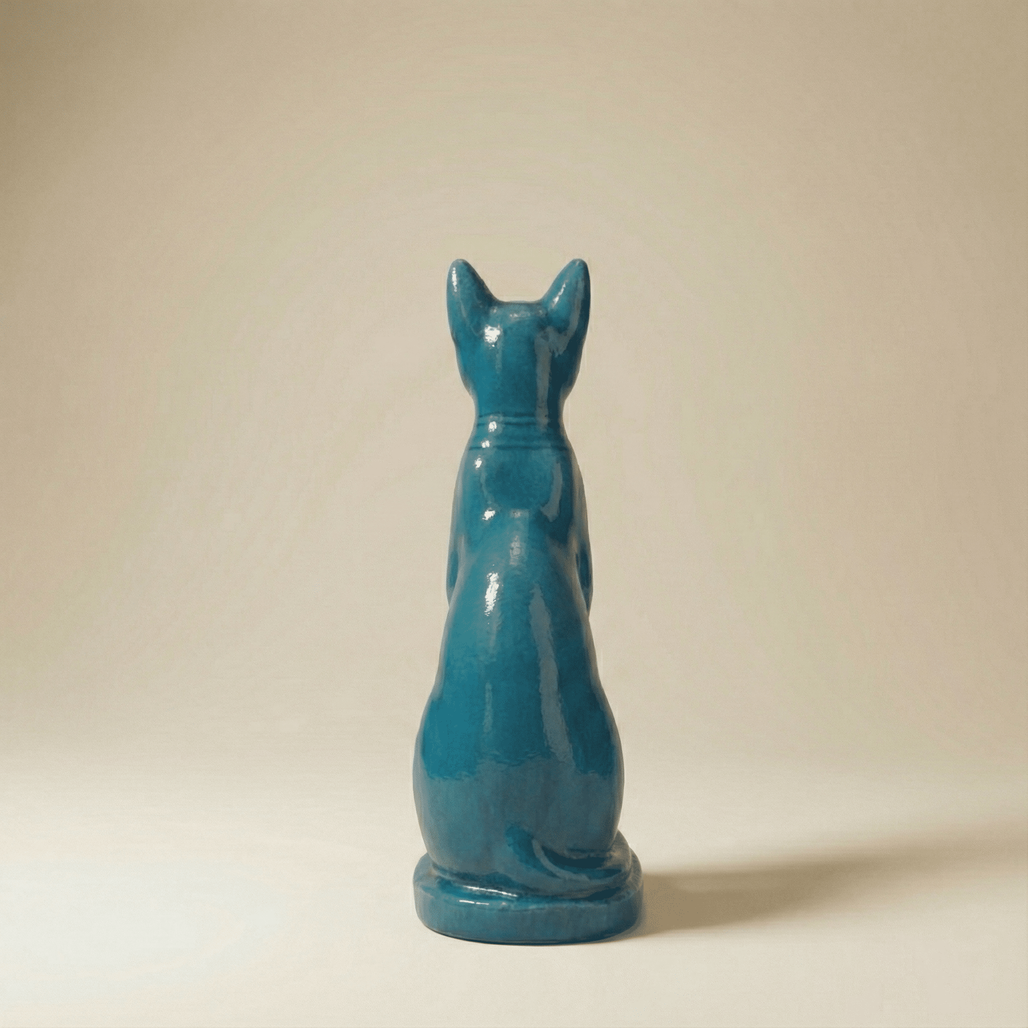 Bastet Cat Statue Blue Ceramic