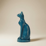 Bastet Cat Statue Blue Ceramic