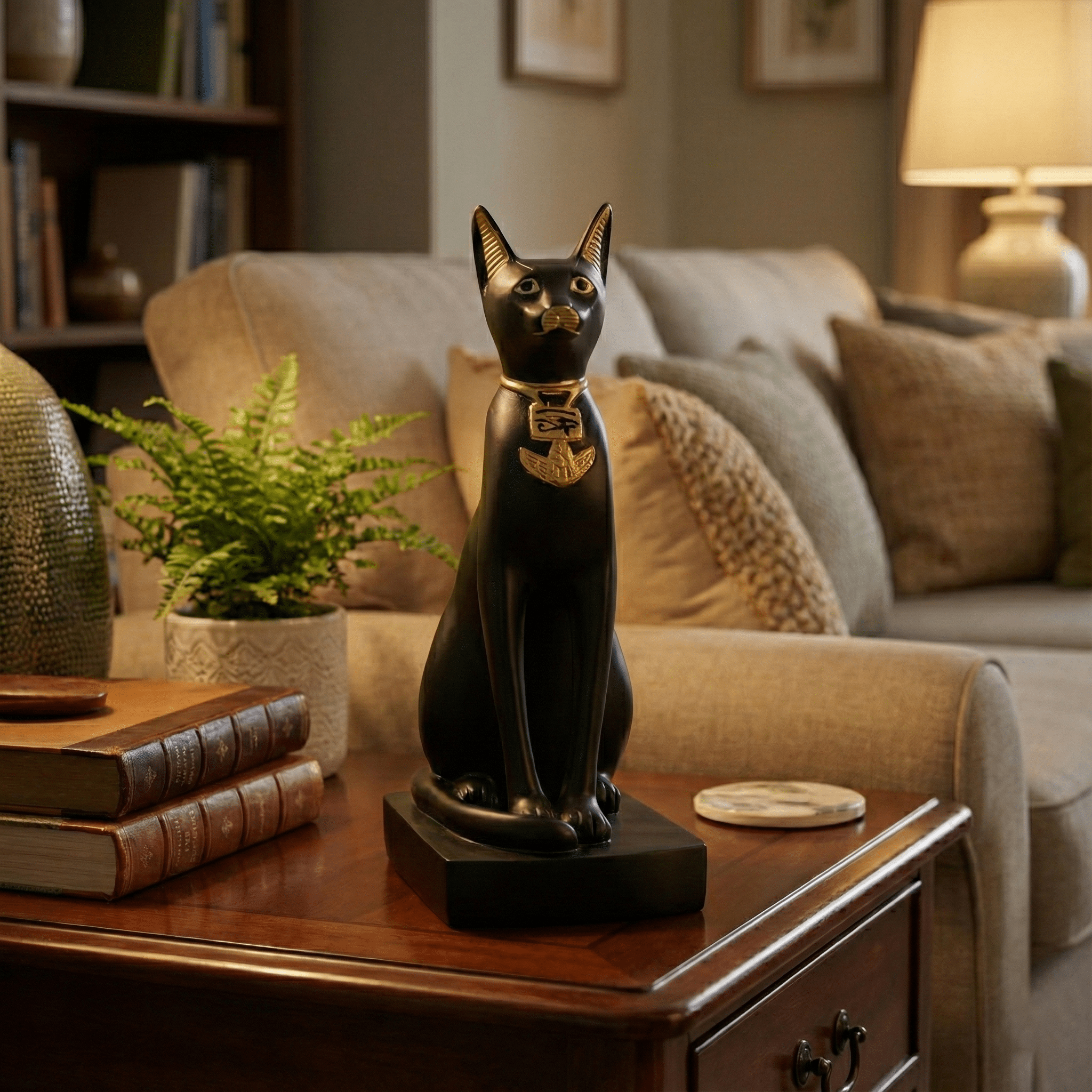 Bastet Cat Statue Black & Gold 23cm