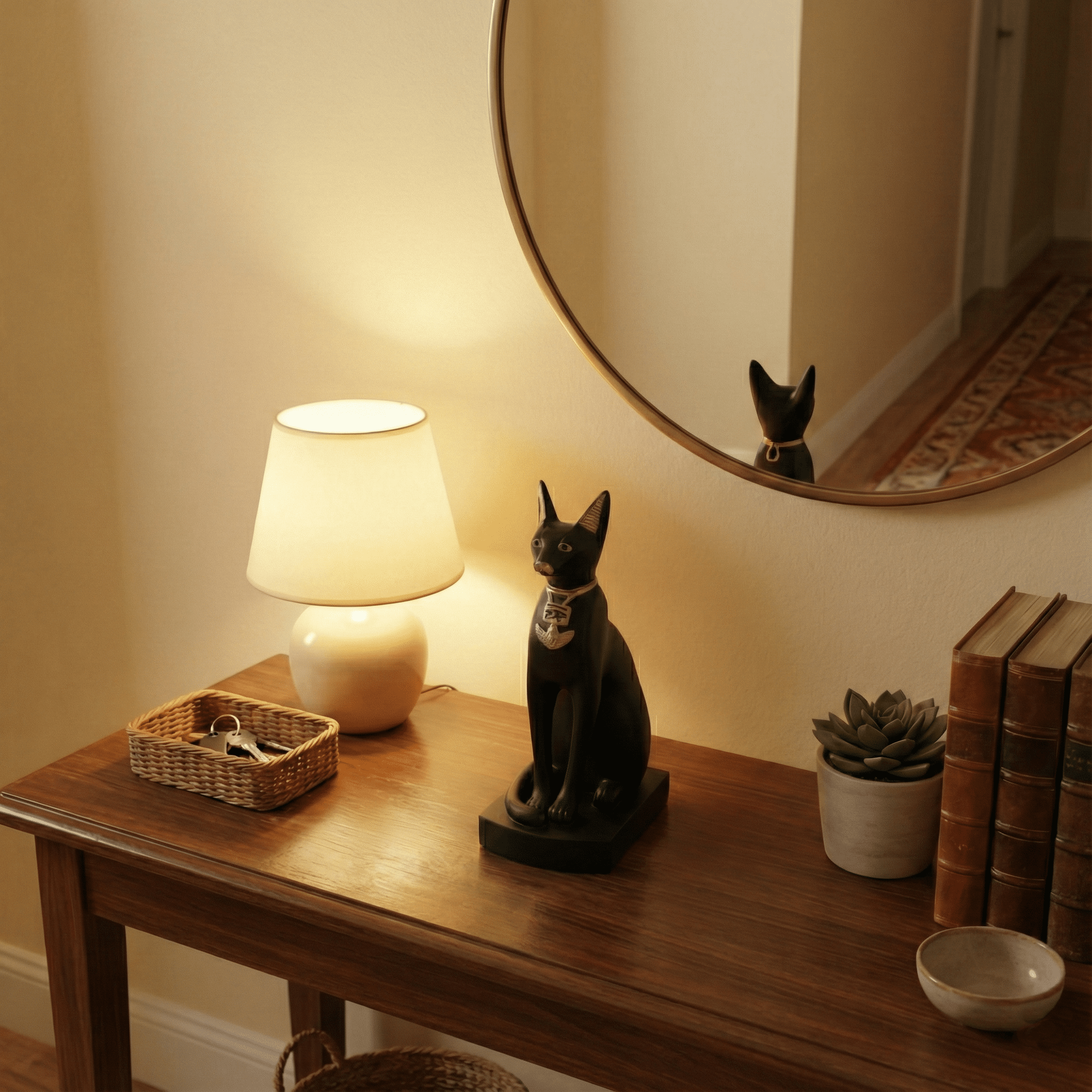 Bastet Cat Statue Black & Gold 23cm