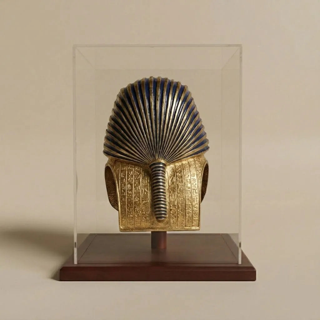 MaskofKingTutankhamunPlexiglassCoverandWoodenBase28cm3.webp