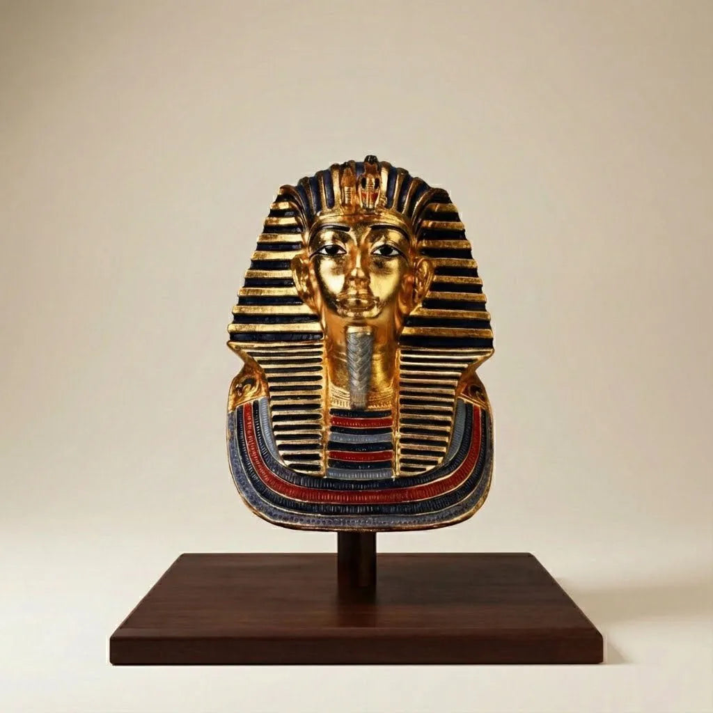 King Tutankhamun Mask Wooden Base - 16cm Decorative Piece – Nile & Stone
